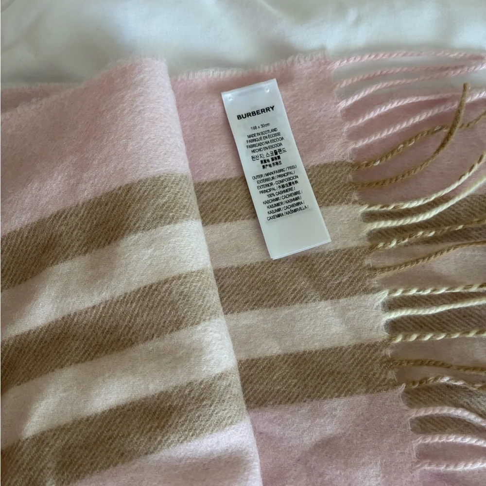Burberry Pink and Tan Check Cashmere Scarf - Picture 2 of 3